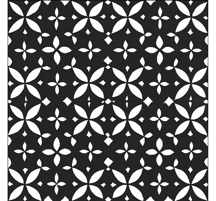 Sort blomstergeometrisk vinyl tæppe til spisestue - TenStickers