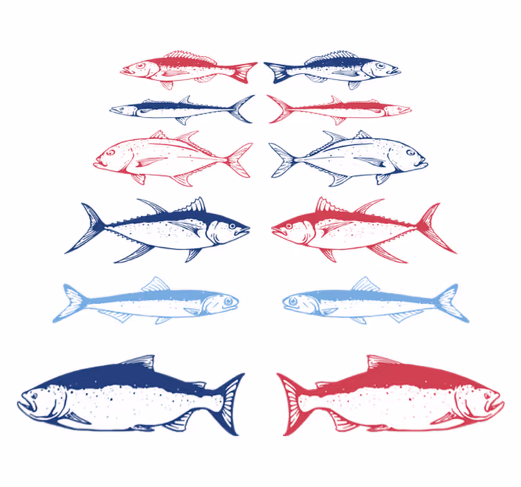 Vinyltæpper med dyr håndtegnede fiskemotiv - TenStickers