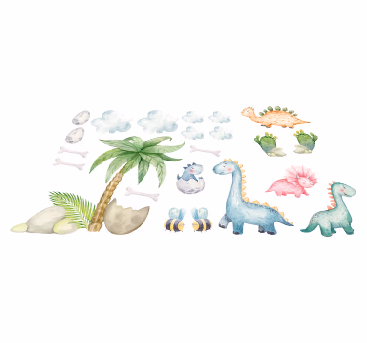 Vinyltæpper med dyr søde akvarel dinosaurer - TenStickers