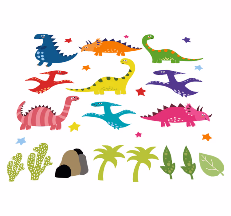 Vinyltæpper med dyr nordiske dinosaurer farverige tegninger - TenStickers