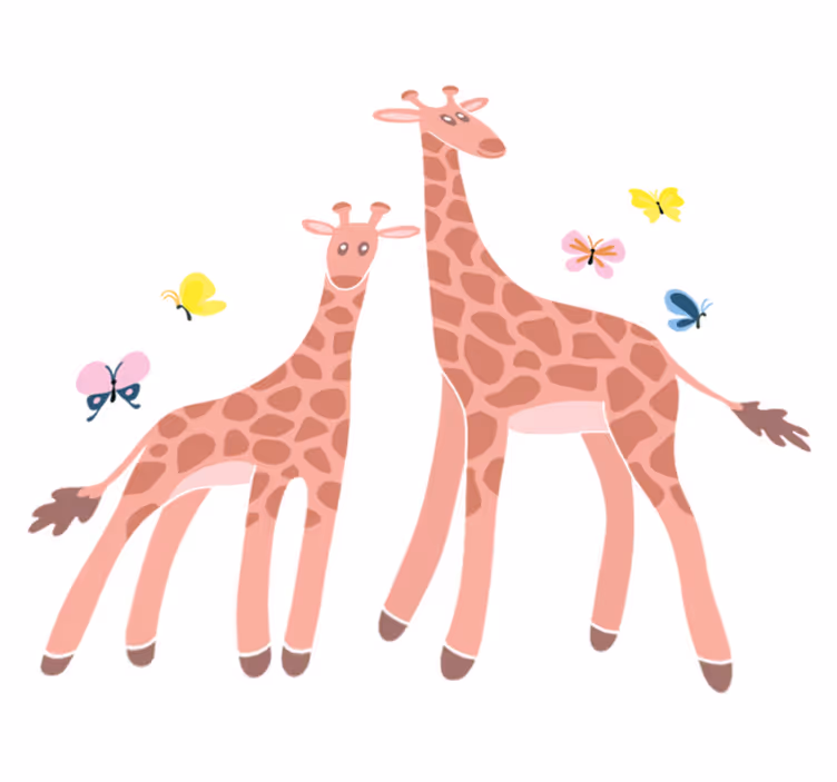 Vinyltæpper med dyr mor og barn sommerfugl giraffe - TenStickers