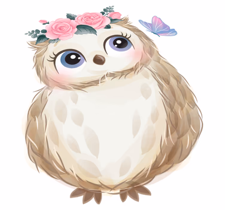 Vinyltæpper med dyr babyugle og blomster - TenStickers