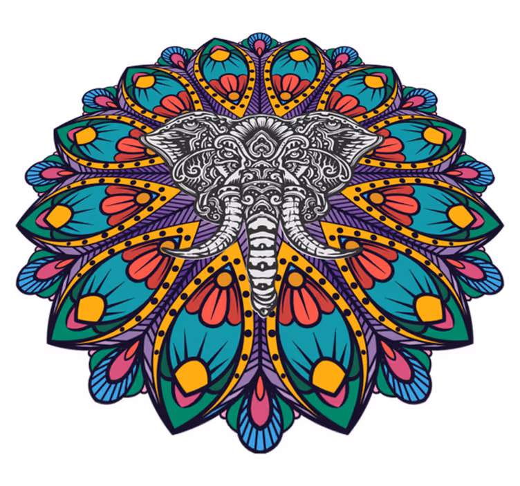 Vinyltæpper med dyr farverigt elefant mandala - TenStickers