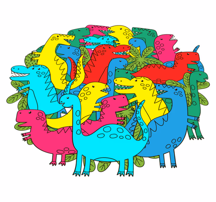 Vinyltæpper med dyr rund farverig dinosaur til børn - TenStickers