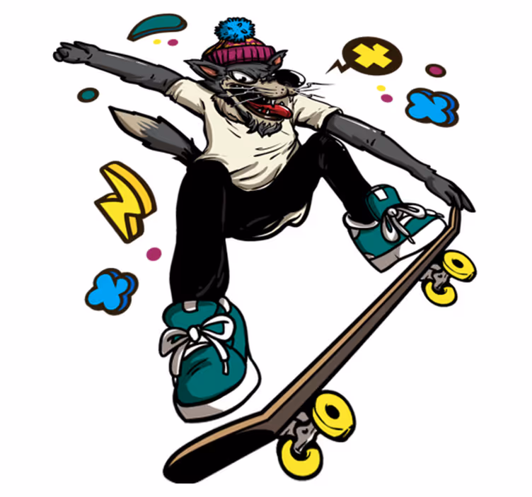 Vinyltæpper med dyr wolve på skateboard - TenStickers