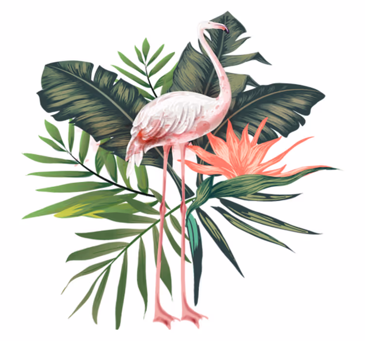Vinyltæpper med dyr vandfarve flamingo og blade - TenStickers
