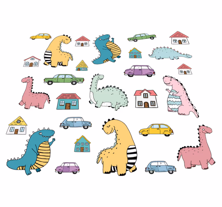 Vinyltæpper med dyr nordic dinosaurer i byen sæt - TenStickers