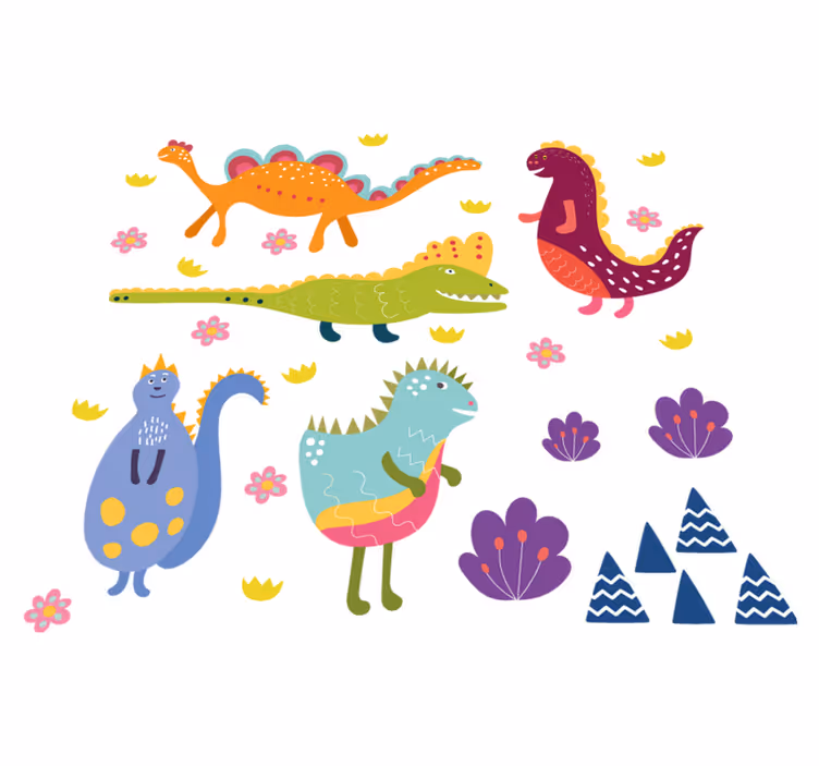 Vinyltæpper med dyr nordic dinosaur håndmalet sæt - TenStickers