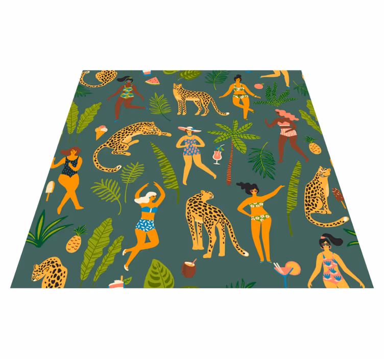 Vinyltæpper med dyr kvinder og leopardbaggrund - TenStickers