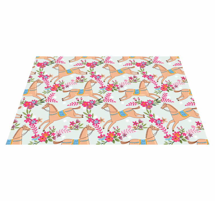 Vinyltæpper med dyr pink blomster hestemønster - TenStickers