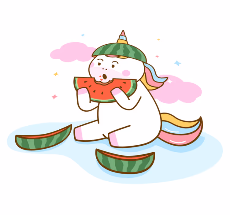 Vinyltæpper med dyr unicorn der spiser vandmelon - TenStickers