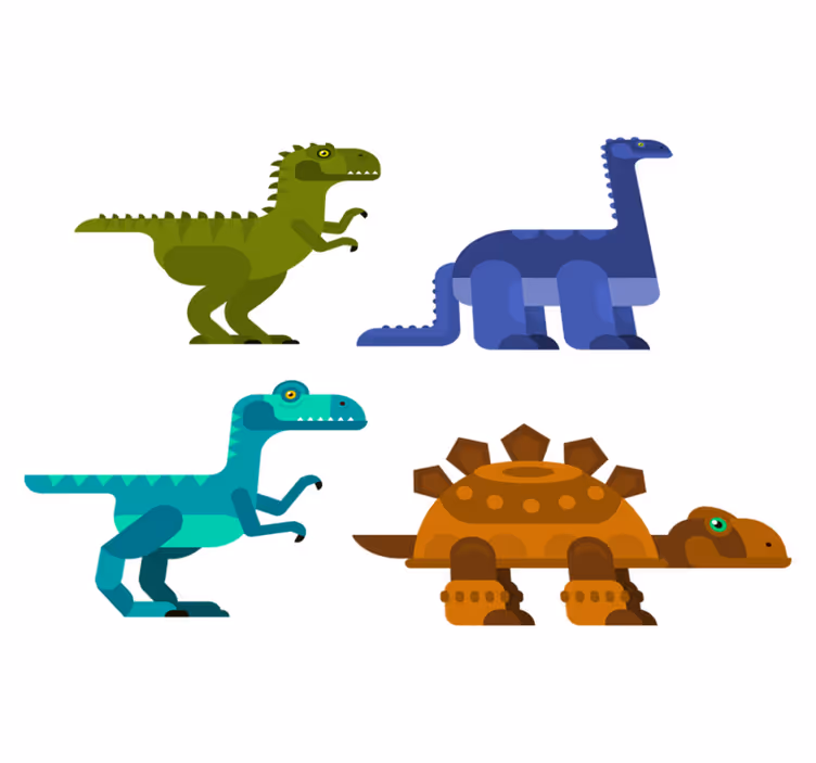 Vinyltæpper med dyr farverige bevægelige dinosaurer - TenStickers
