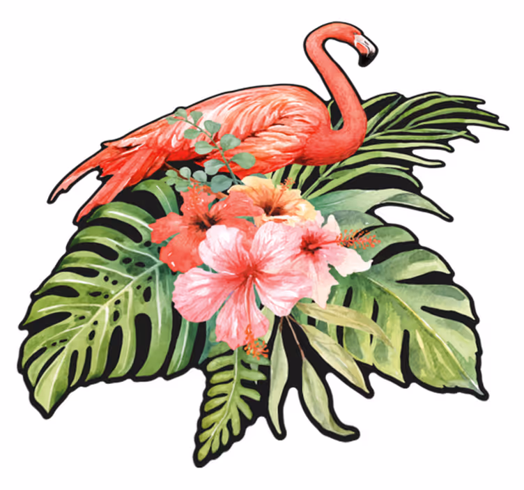 Vinyltæpper med dyr flamingo med blomster - TenStickers