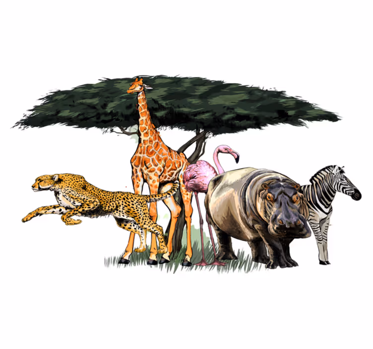 Vinyltæpper med dyr giraffefamilie safari - TenStickers