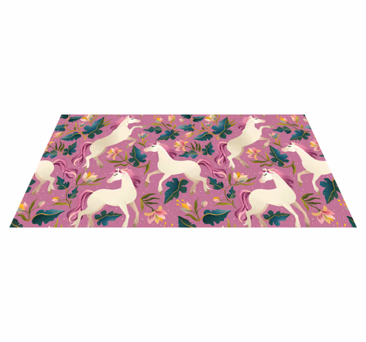 Vinyltæpper med dyr pink og blomster heste design - TenStickers