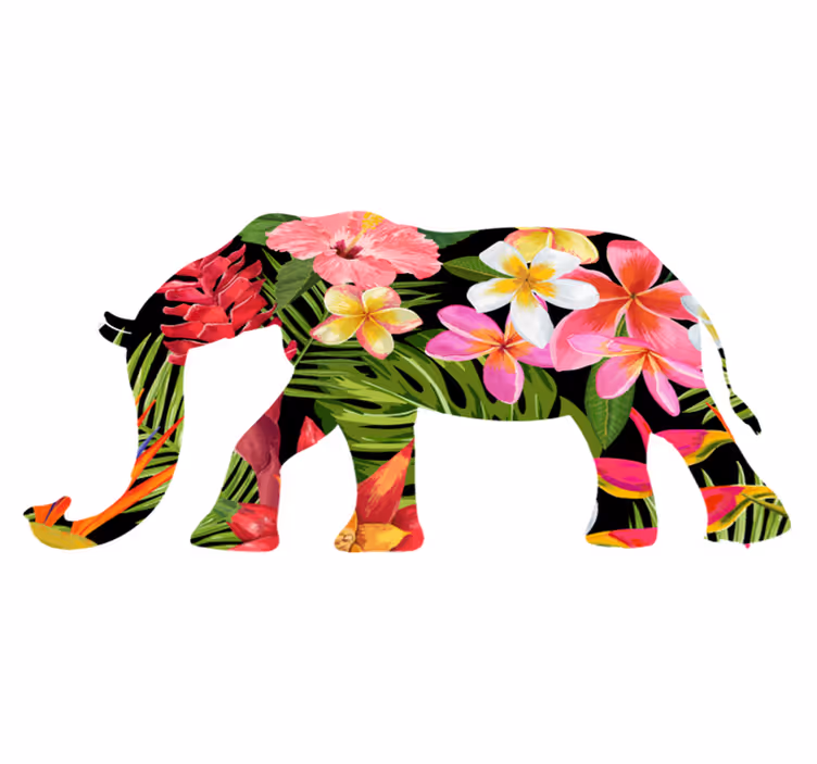 Vinyltæpper med dyr floral elefant silhuet - TenStickers
