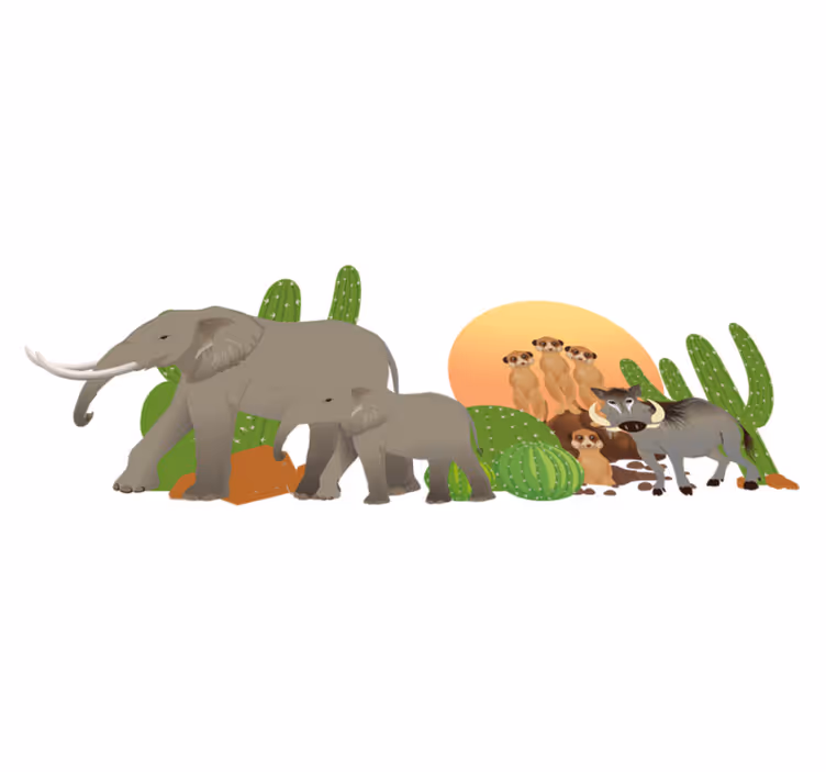 Vinyltæpper med dyr safari dyrescene - TenStickers
