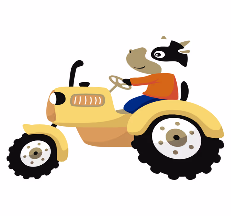 Vinyltæpper med dyr ko på traktor - TenStickers