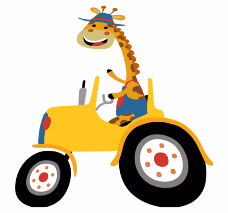 Vinyltæpper med dyr happy giraffe traktor - TenStickers