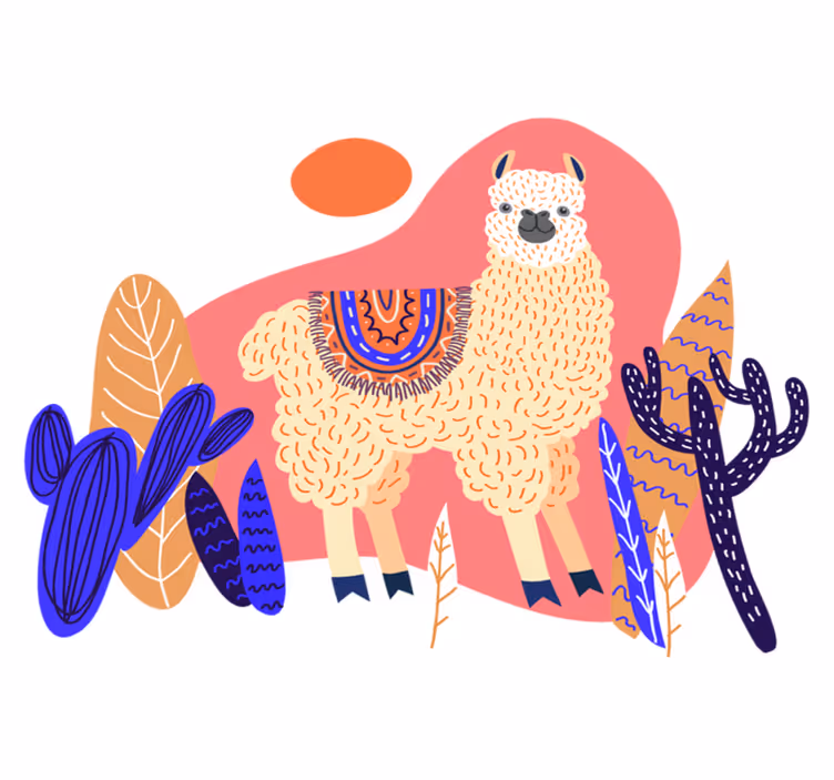 Vinyltæpper med dyr peruvian lama og kaktus - TenStickers