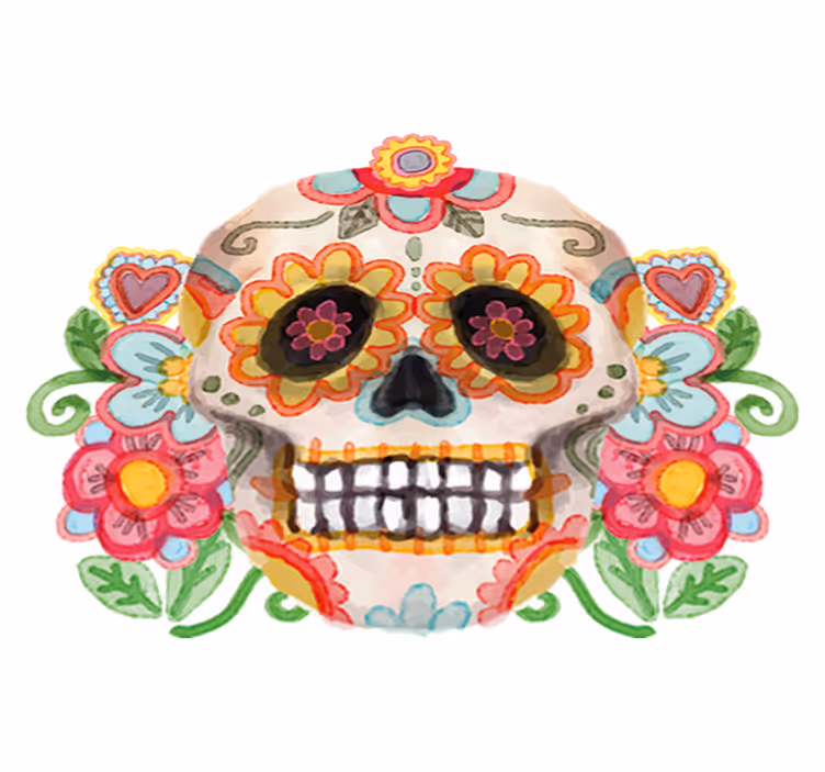 Vinyltæpper til halloween aquarella blomsterkranium - TenStickers