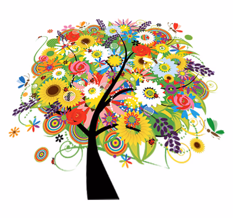 Blomster og planter vinyltæppe sommartre - TenStickers