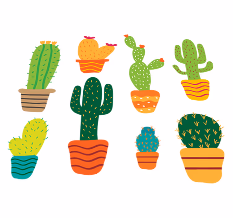 Blomster og planter vinyltæppe farverig kaktuspakke - TenStickers