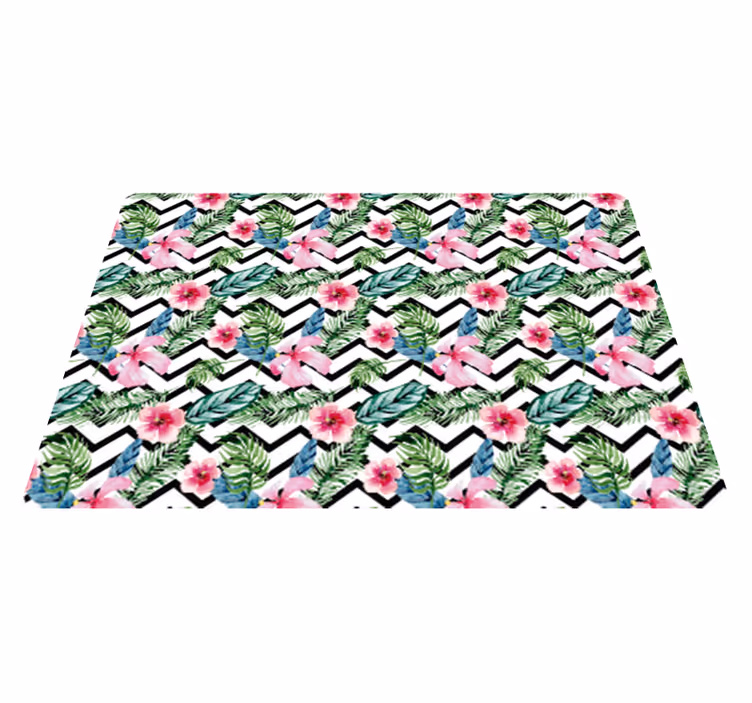 Blomster og planter vinyltæppe grøn tropisk zigzag - TenStickers