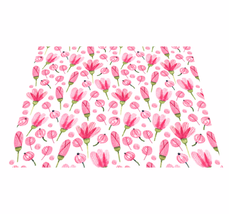 Blomster og planter vinyltæppe i lyserøde akvareller - TenStickers