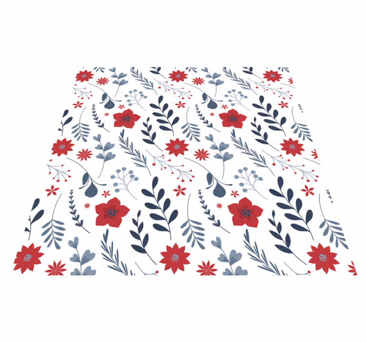 Blomster og planter vinyltæppe rødt og hvidt mønster - TenStickers