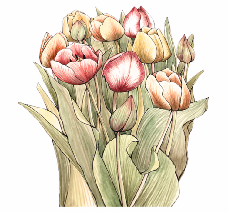 Blomster og planter vinyltæppe farverigt tulipan bouquet - TenStickers