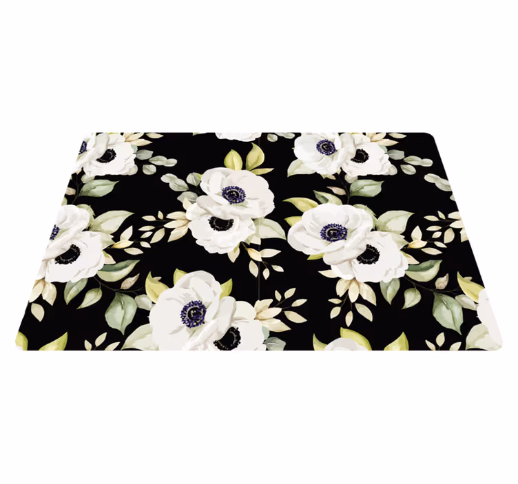 Blomster og planter vinyltæppe i sort elegant stil - TenStickers