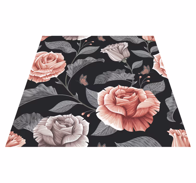 Blomster og planter vinyltæppe med rosemønster - TenStickers