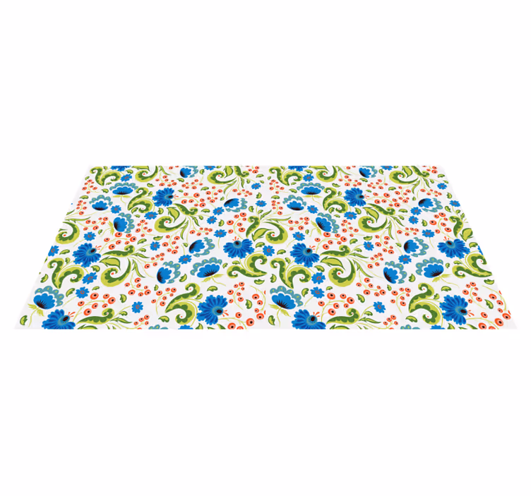 Blomster og planter vinyltæppe med grønne og blå blomster - TenStickers