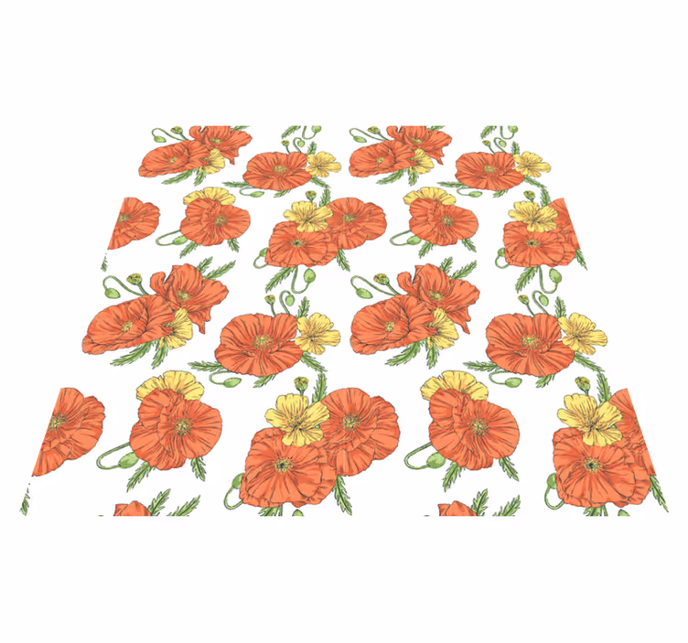 Blomster og planter vinyltæppe med valmuer på hvid baggrund - TenStickers