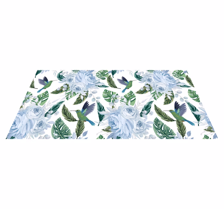 Blomster og planter vinyltæppe blå have med fugle - TenStickers