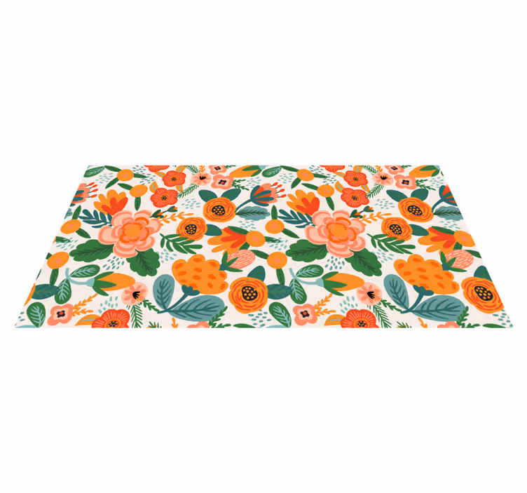 Blomster og planter vinyltæppe rød og orange folkestil - TenStickers