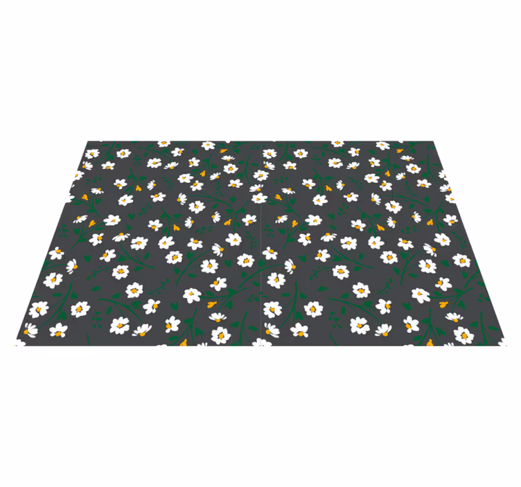 Blomster og planter vinyltæppe tusindfryd grå baggrund - TenStickers