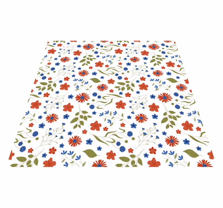 Blomster og planter vinyltæppe blå og røde mønstre - TenStickers