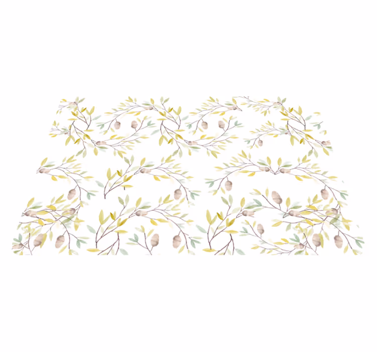 Blomster og planter vinyltæppe med mønster af grønne blade - TenStickers