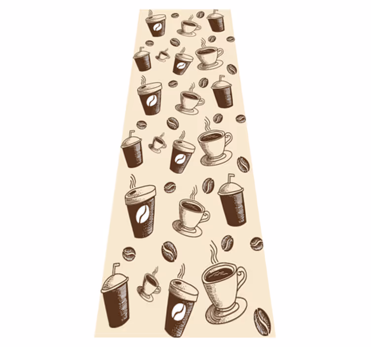 Køkken tæpper med flot mønster af kaffebønner og krus - TenStickers