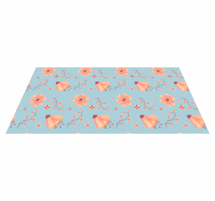 Blomster og planter vinyltæppe orange blomster blå baggrund - TenStickers