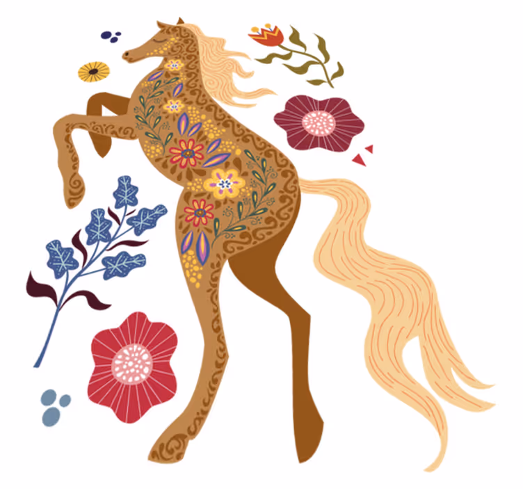 Blomster og planter vinyltæppe med vilde hesteillustrationer - TenStickers