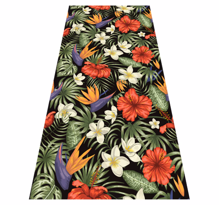 Blomster og planter vinyltæppe med tropisk jungle mønster - TenStickers
