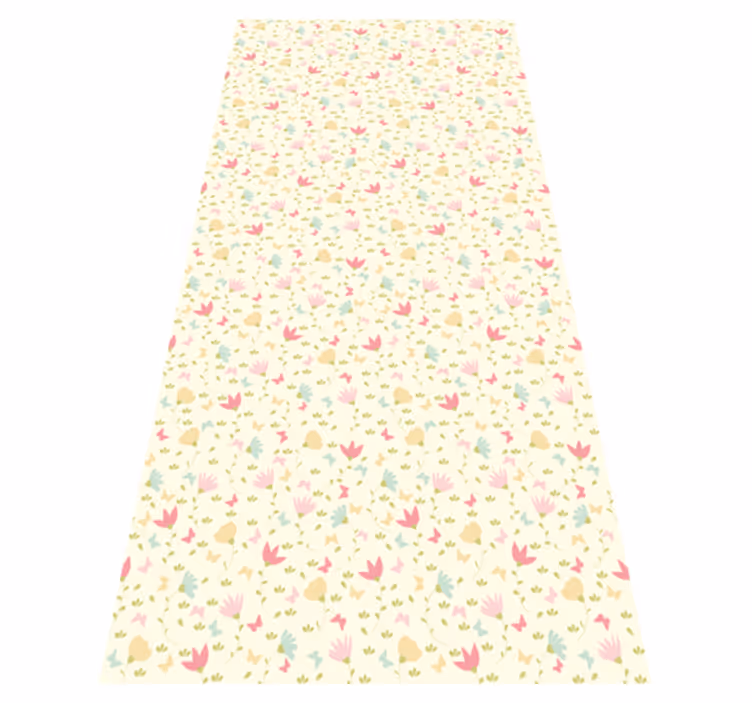 Vinyltæppe til soveværelse med blomster og sommerfugle - TenStickers