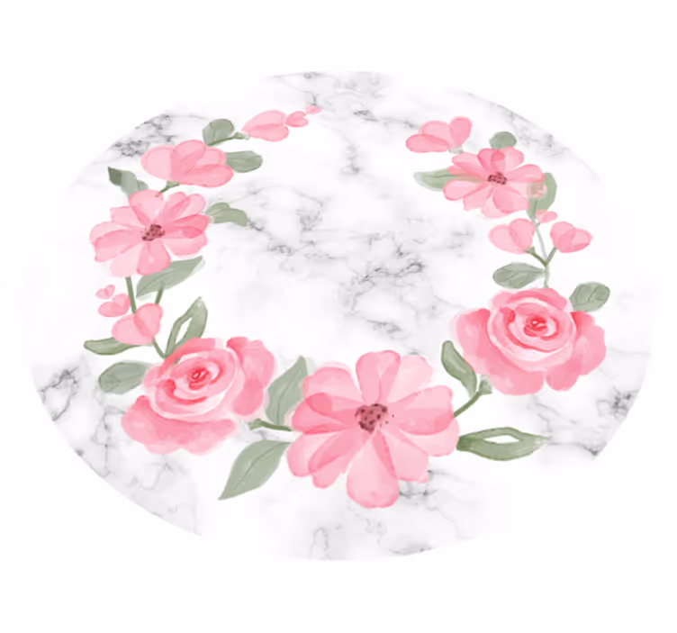 Vinyltæppe til soveværelse med blomsterkrans og marmor - TenStickers