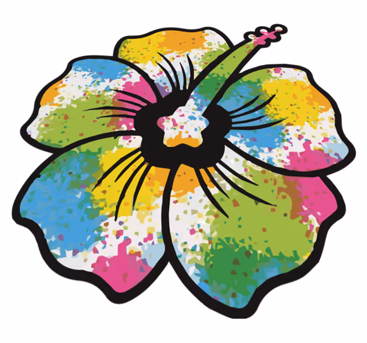 Vinyltæppe til soveværelse farverig hibiscusblomst - TenStickers