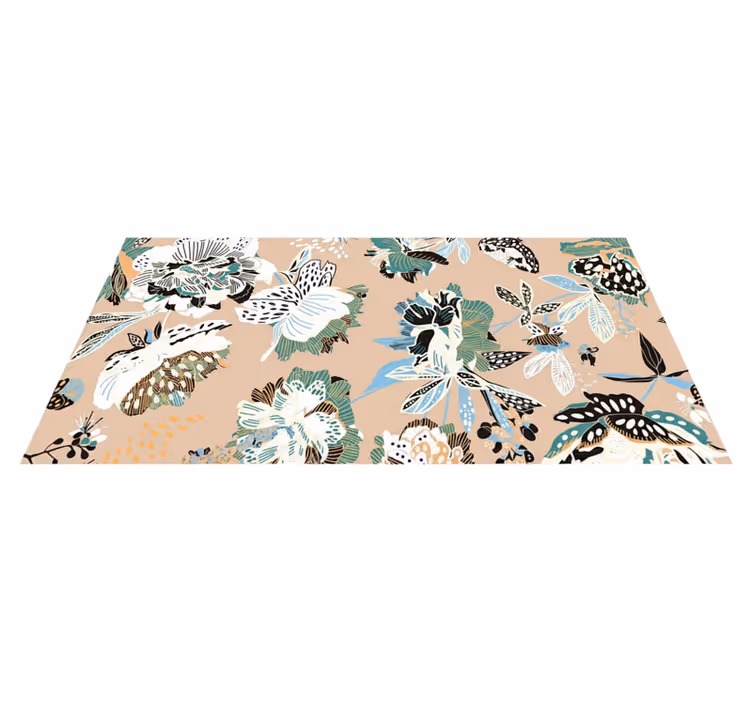 Vinyl tæppe til stuen med neutrale beige blomster - TenStickers