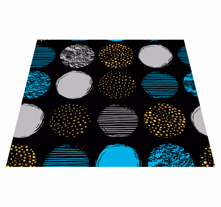 Geometriske vinyl tæppe med pois mønster på sort baggrund - TenStickers
