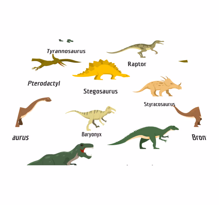 Vinyltæppe til soveværelse med navngivne dinosaurer - TenStickers